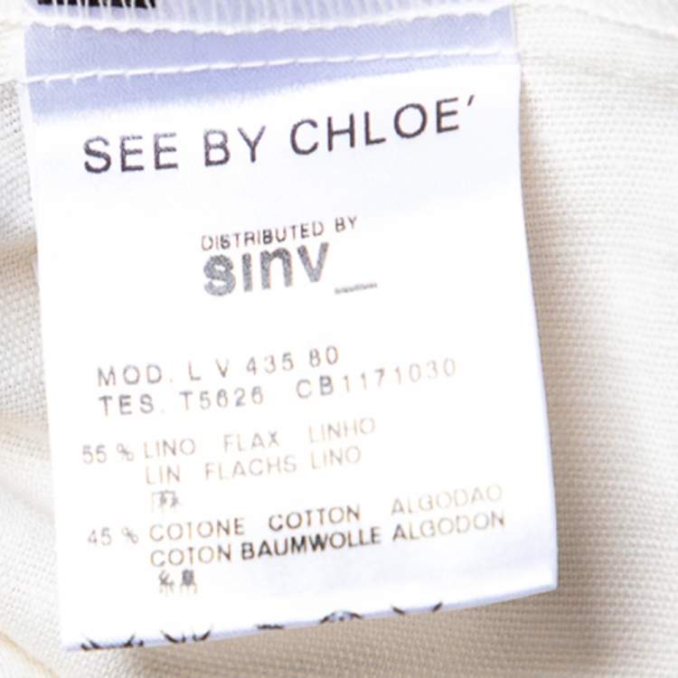 Pre Owned See by Chloe Cream Linen And Cotton Embroidered Draped Mini Dress XL