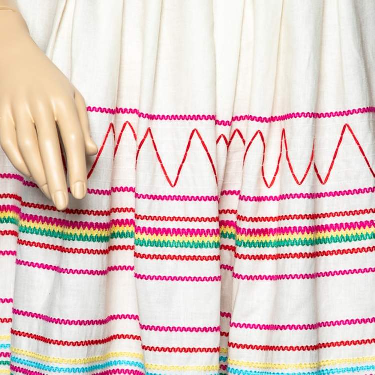 Pre Owned See by Chloe Cream Linen And Cotton Embroidered Draped Mini Dress XL