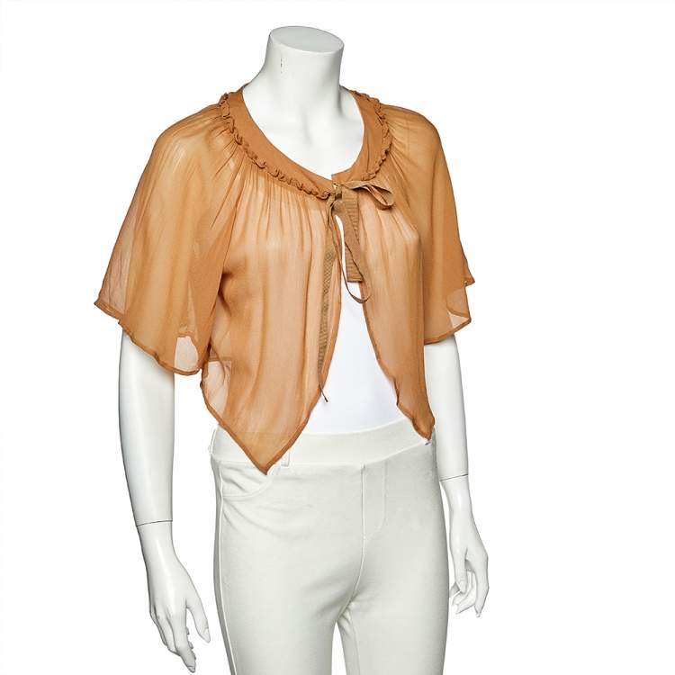 Pre Owned See by Chloe Beige Chiffon Tie Detail Cropped Shrug M
