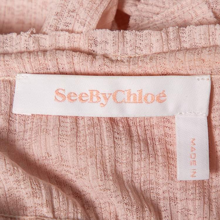 Pre Owned See by Chloe Pink Plisse Knit Sleeveless Top S