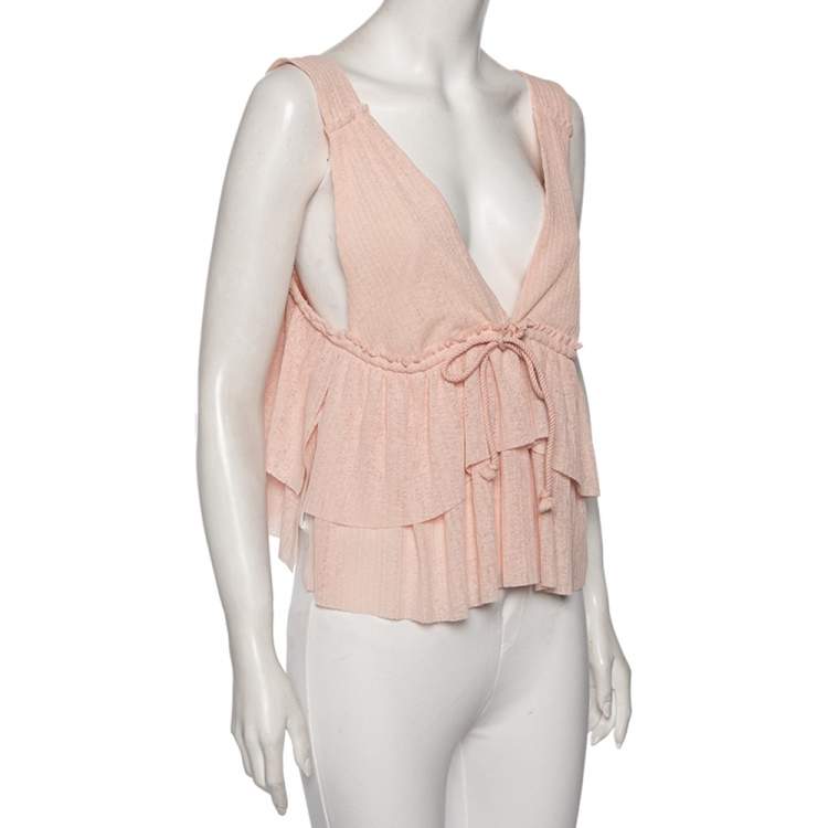 Pre Owned See by Chloe Pink Plisse Knit Sleeveless Top S