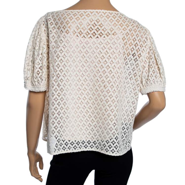 Pre Owned See by Chloe Cream Boat Neck Floral Lace Top L