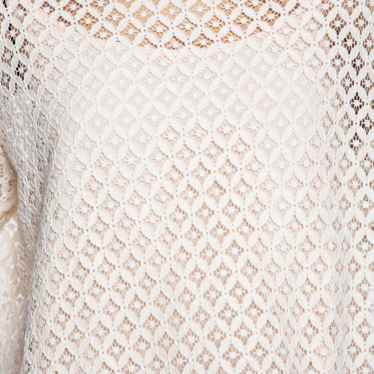 Pre Owned See by Chloe Cream Boat Neck Floral Lace Top L