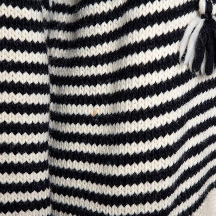 Pre Owned See by Chloe Monochrome Striped Wool Knit Hooded Chunky Sweater M