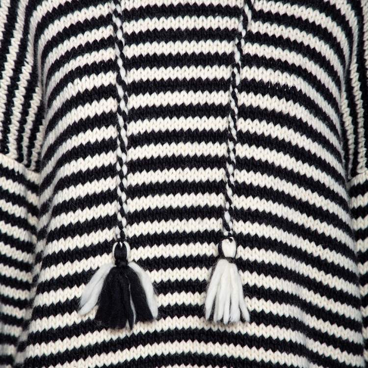 Pre Owned See by Chloe Monochrome Striped Wool Knit Hooded Chunky Sweater M