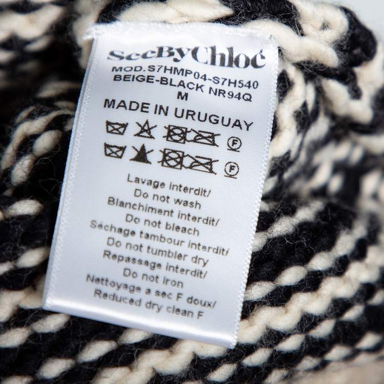 Pre Owned See by Chloe Monochrome Striped Wool Knit Hooded Chunky Sweater M