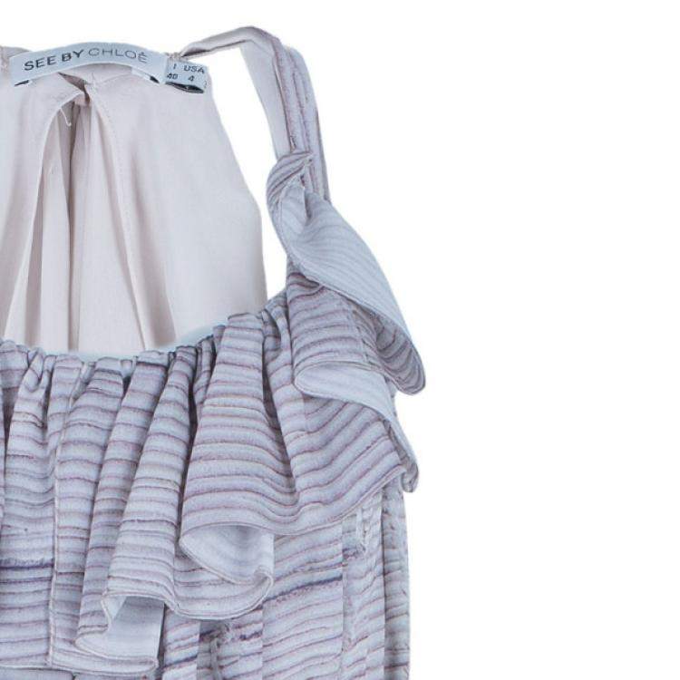 Pre Owned See by Chloe Ruffle Printed Washed Satin Dress S