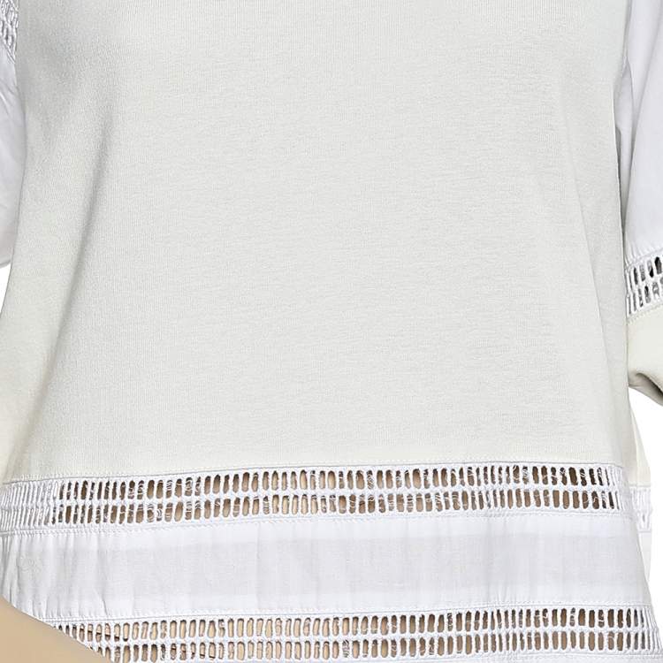 Pre Owned See by Chloe White Cotton & Knit Paneled Midi Dress L