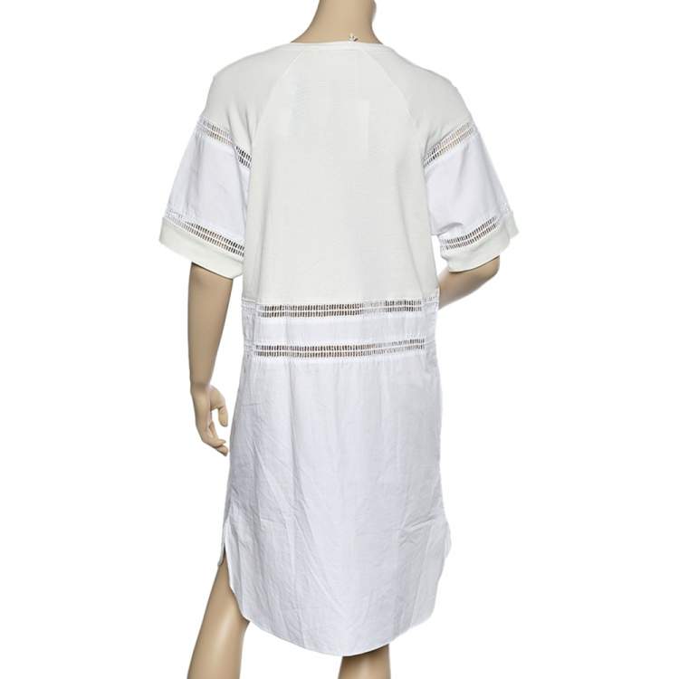 Pre Owned See by Chloe White Cotton & Knit Paneled Midi Dress L