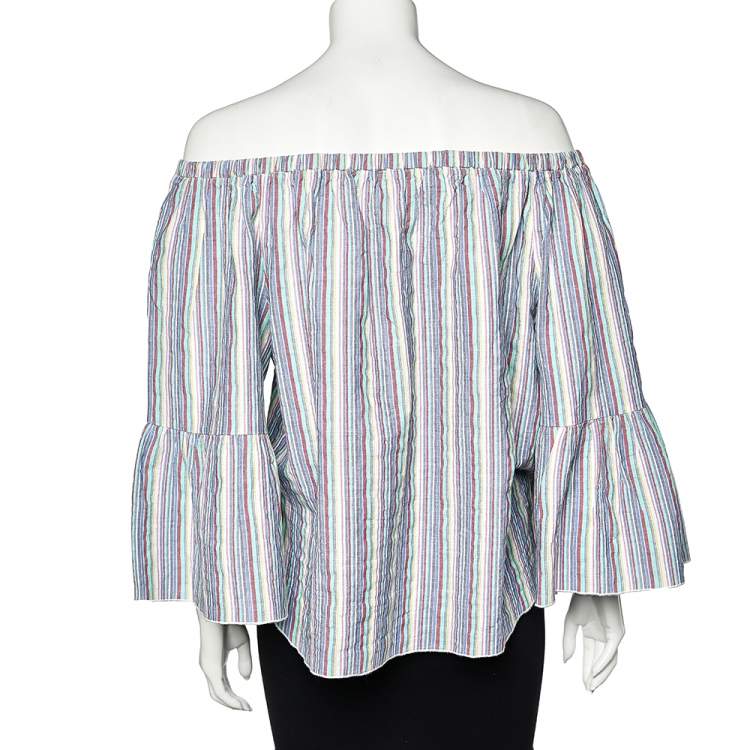 Pre Owned See by Chloe Multicolor Stripe Cotton Off Shoulder Top M
