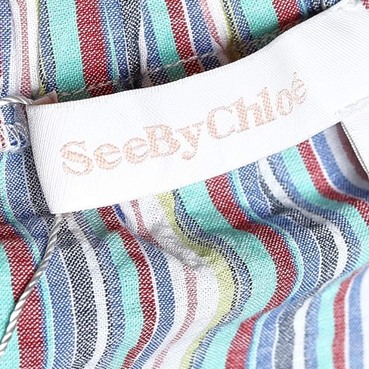 Pre Owned See by Chloe Multicolor Stripe Cotton Off Shoulder Top M