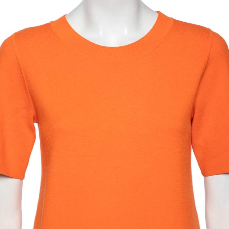 Pre Owned See by Chloe Orange Stretch Knit Ruffle Trimmed Mini Dress S