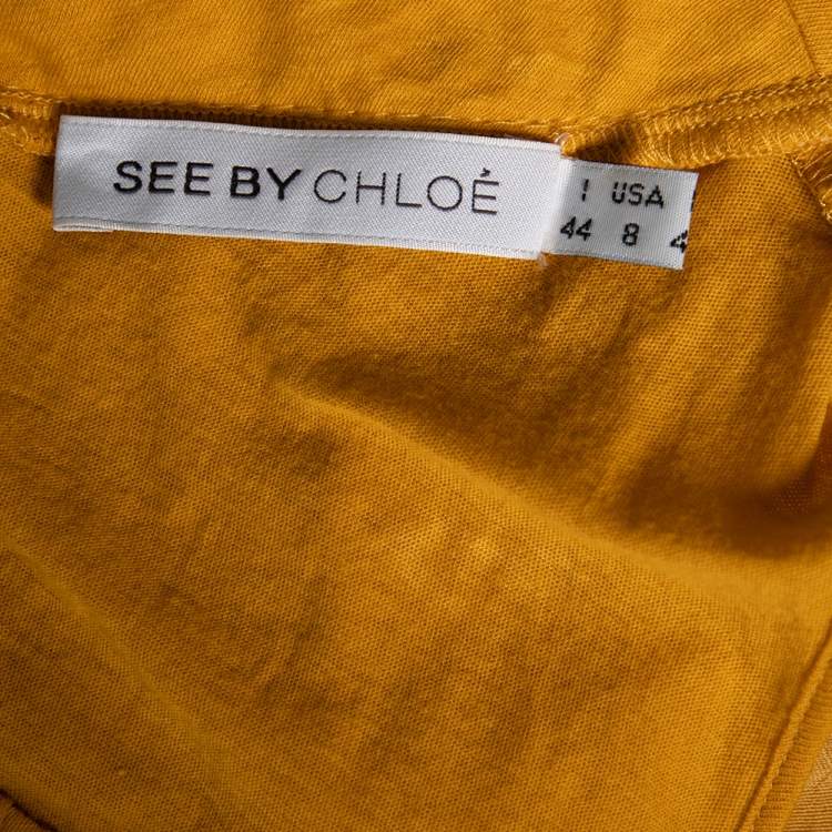 Pre Owned See by Chloe Yellow Knit & Plisse Overlay Detail Sleeveless Mini Dress L