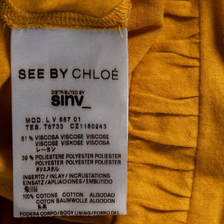 Pre Owned See by Chloe Yellow Knit & Plisse Overlay Detail Sleeveless Mini Dress L