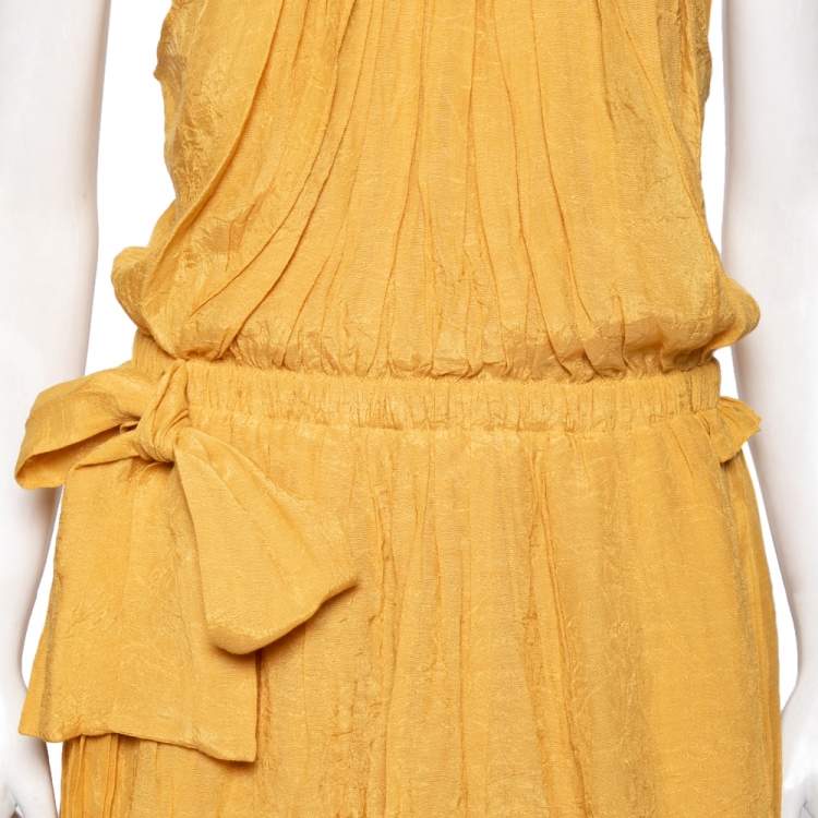 Pre Owned See by Chloe Yellow Knit & Plisse Overlay Detail Sleeveless Mini Dress L
