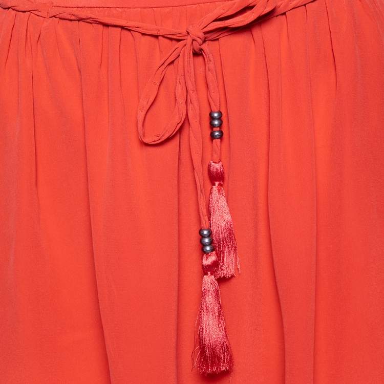 Pre Owned See by Chloe Coral Pink Silk Braided Tasseled Belt Detail Skirt M