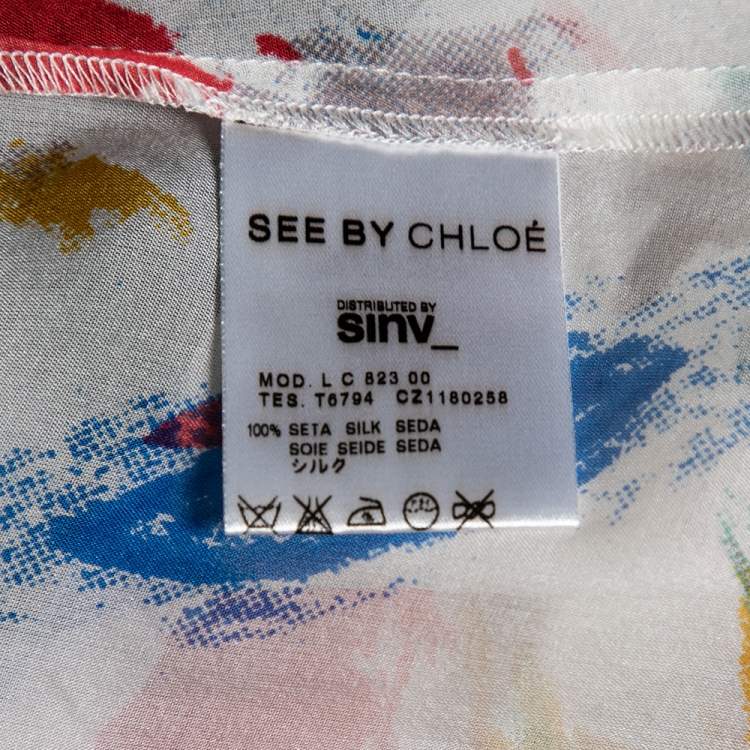 مملوكة مسبقًا See by Chloe Multicolor Silk Neck Tie Detail Sleeveless Sheer Top S
