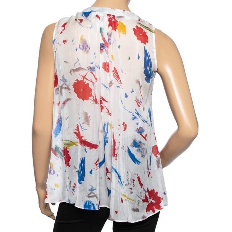 مملوكة مسبقًا See by Chloe Multicolor Silk Neck Tie Detail Sleeveless Sheer Top S