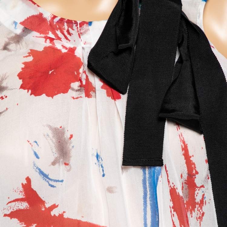 مملوكة مسبقًا See by Chloe Multicolor Silk Neck Tie Detail Sleeveless Sheer Top S