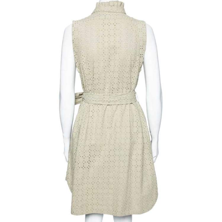 Pre Owned See by Chloe Light Green Embroidered Cutwork Sleeveless Belted Midi Dress M