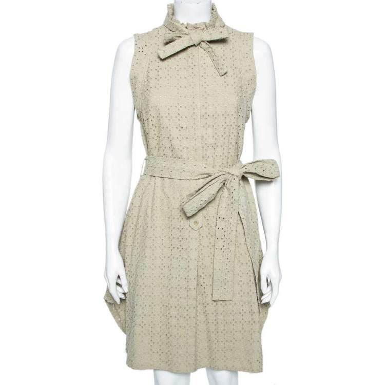Pre Owned See by Chloe Light Green Embroidered Cutwork Sleeveless Belted Midi Dress M