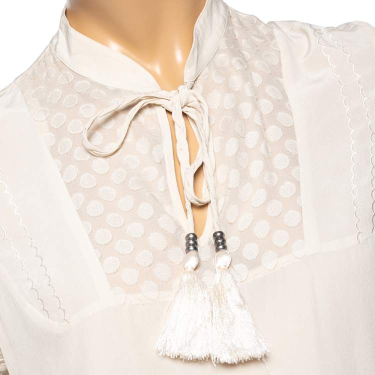 Pre Owned See by Chloe Beige Silk Neck Tie Detail Paneled Top M