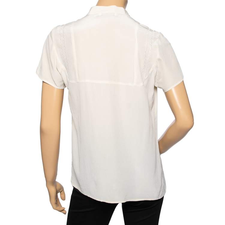 Pre Owned See by Chloe Beige Silk Neck Tie Detail Paneled Top M