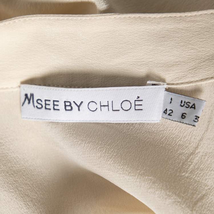 Pre Owned See by Chloe Beige Silk Neck Tie Detail Paneled Top M