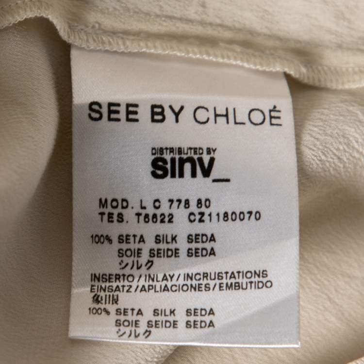 Pre Owned See by Chloe Beige Silk Neck Tie Detail Paneled Top M