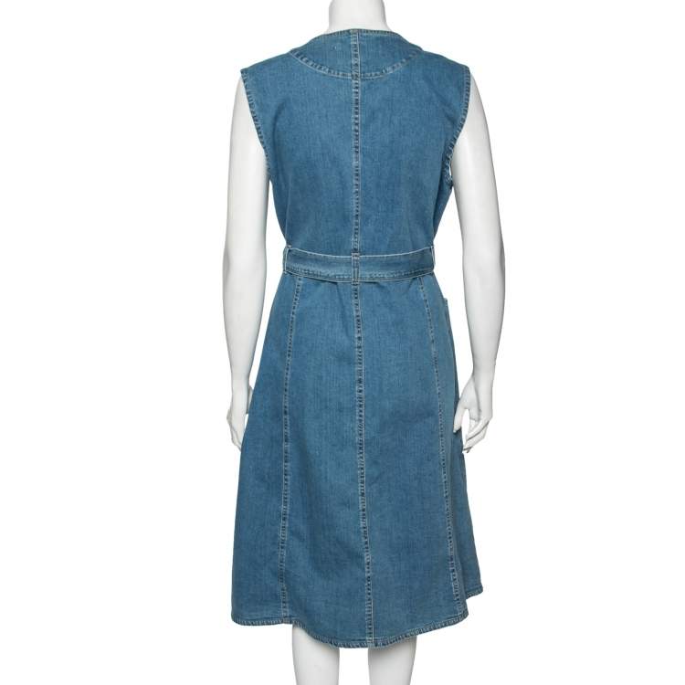 Pre Owned See by Chloe Blue Denim Button Front Belted Sleeveless Dress L