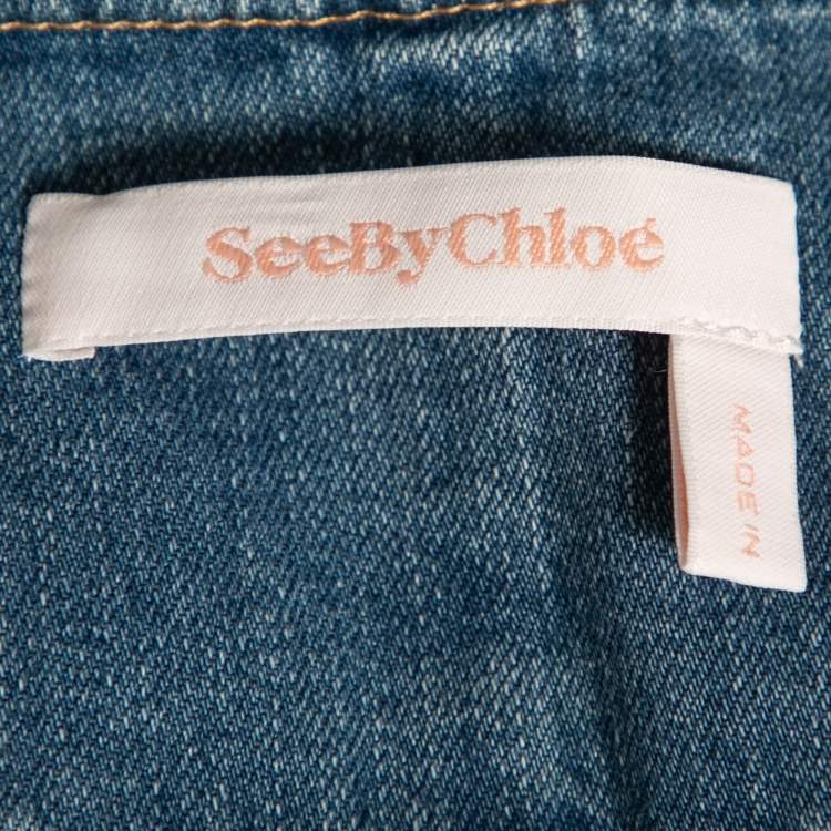 Pre Owned See by Chloe Blue Denim Button Front Belted Sleeveless Dress L