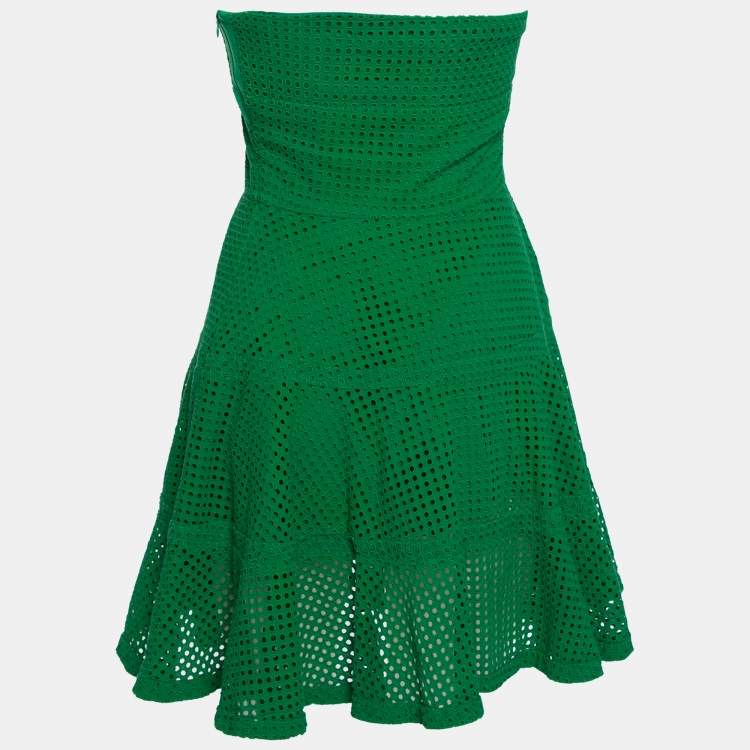 Pre Owned See by Chloe Green Eyelet Cotton Fit & Flare Strapless Dress S