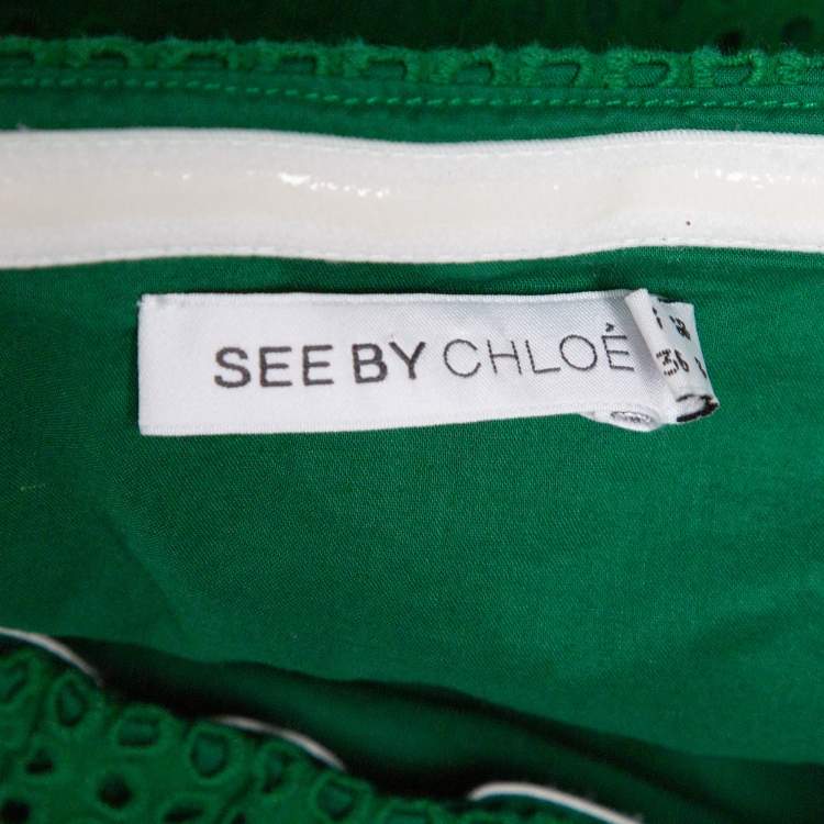 Pre Owned See by Chloe Green Eyelet Cotton Fit & Flare Strapless Dress S