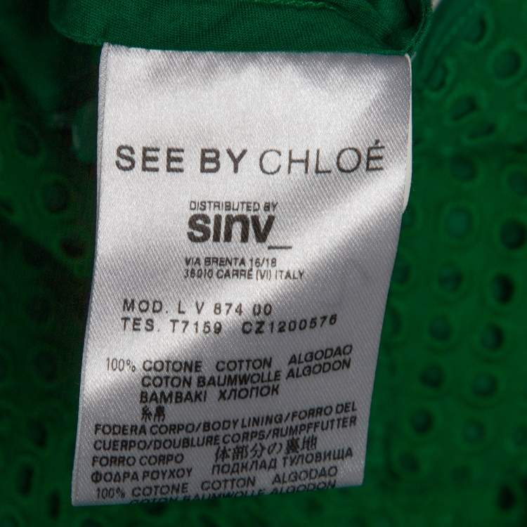 Pre Owned See by Chloe Green Eyelet Cotton Fit & Flare Strapless Dress S