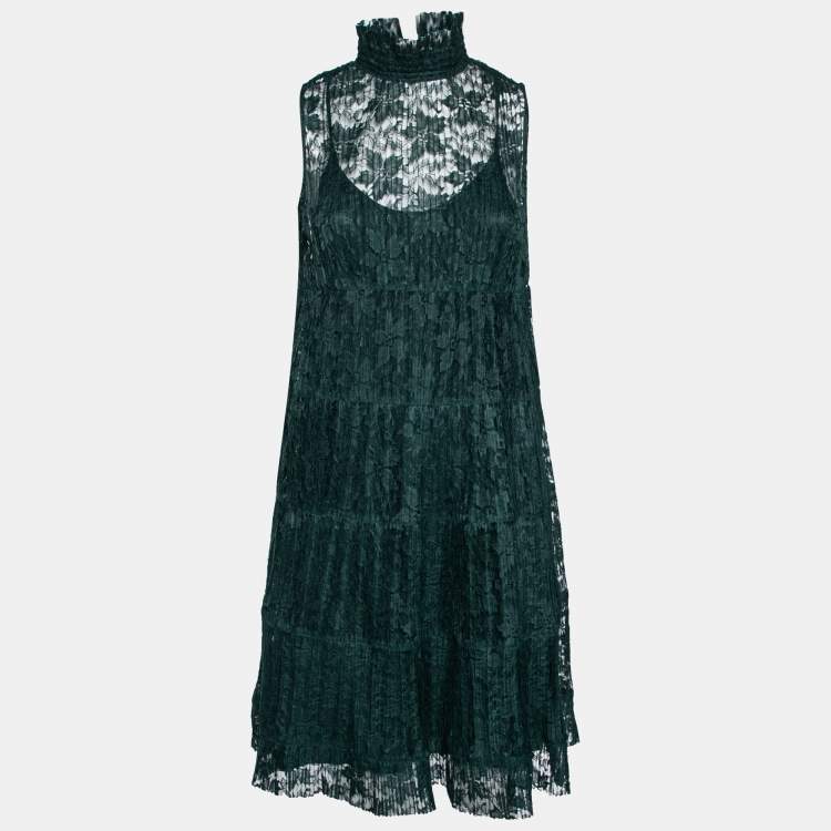 Pre Owned See by Chloe Green Lace Mock Neck Sleeveless Dress M