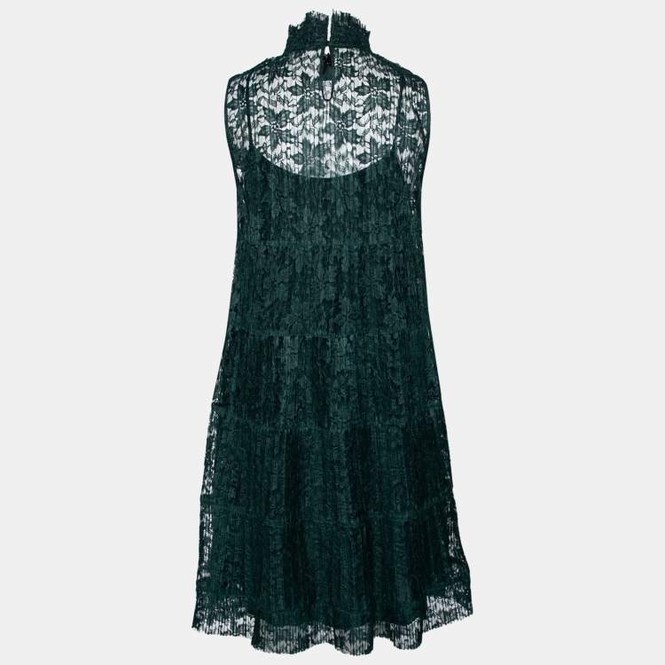 Pre Owned See by Chloe Green Lace Mock Neck Sleeveless Dress M