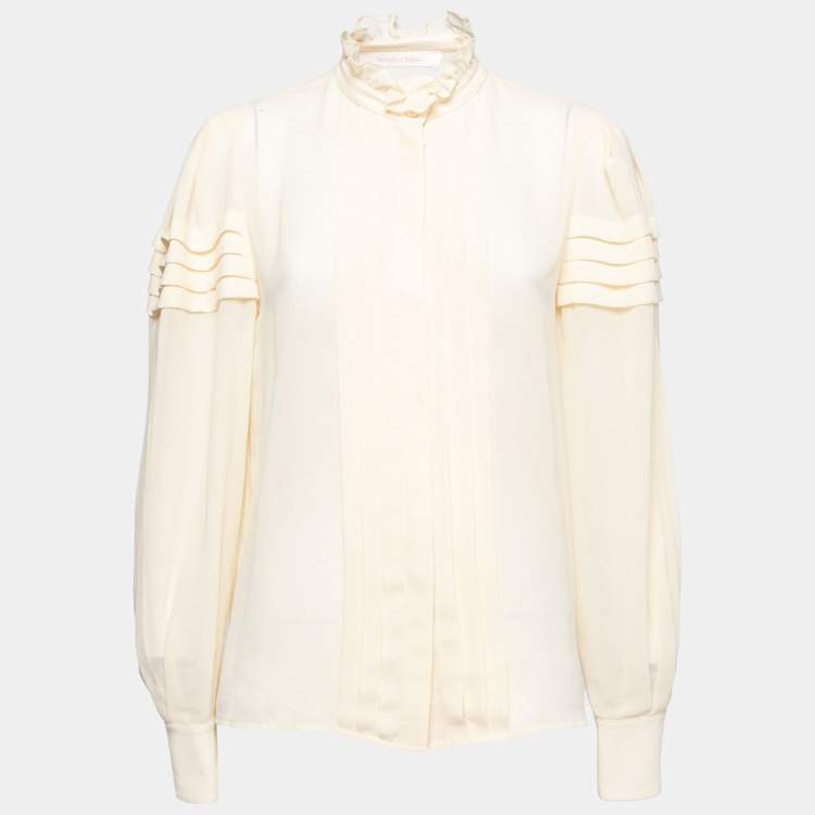 Pre Owned See by Chloe Beige Crepe Ruffle Trim Detailed Long Sleeve Blouse M