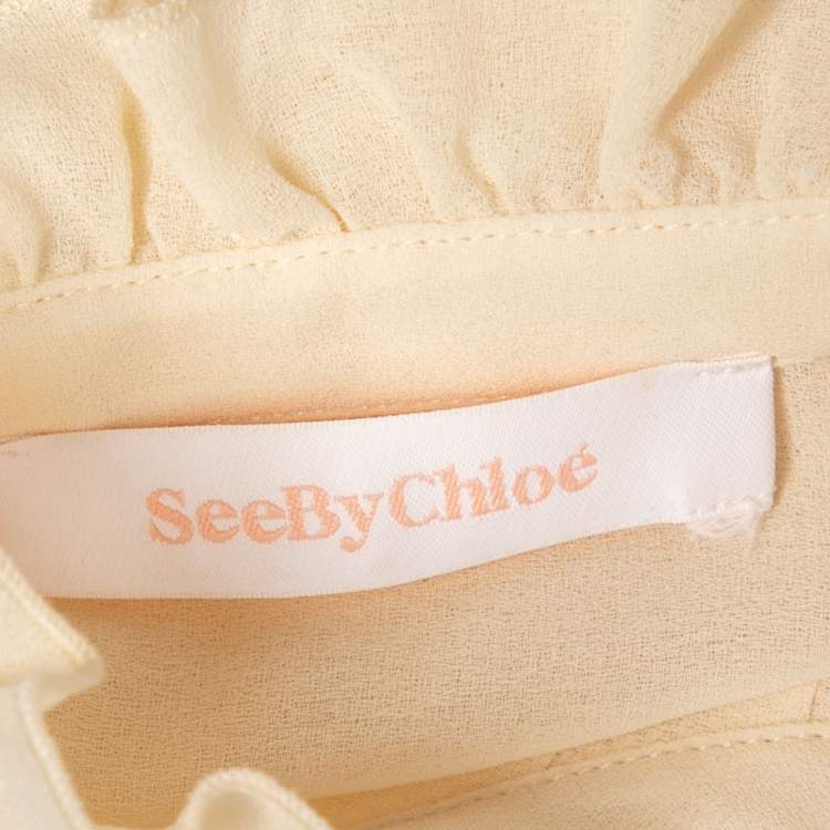 Pre Owned See by Chloe Beige Crepe Ruffle Trim Detailed Long Sleeve Blouse M