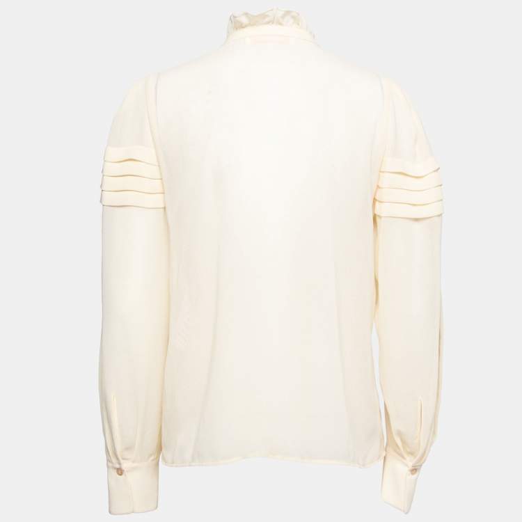 Pre Owned See by Chloe Beige Crepe Ruffle Trim Detailed Long Sleeve Blouse M