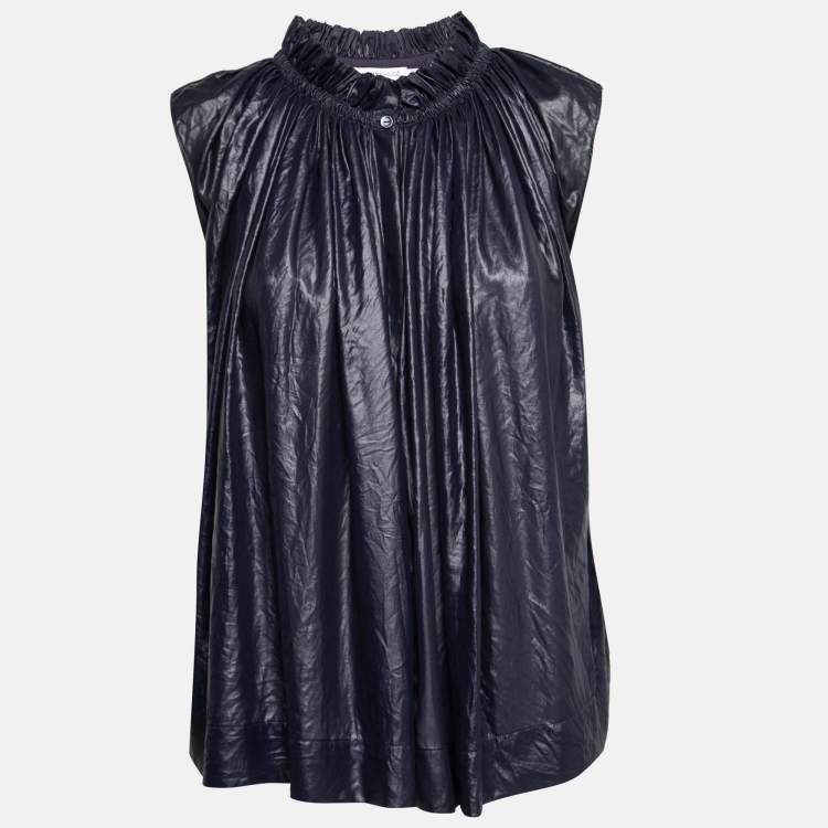 Pre Owned See by Chloe Navy Blue Synthetic Ruffled Button Front Top M