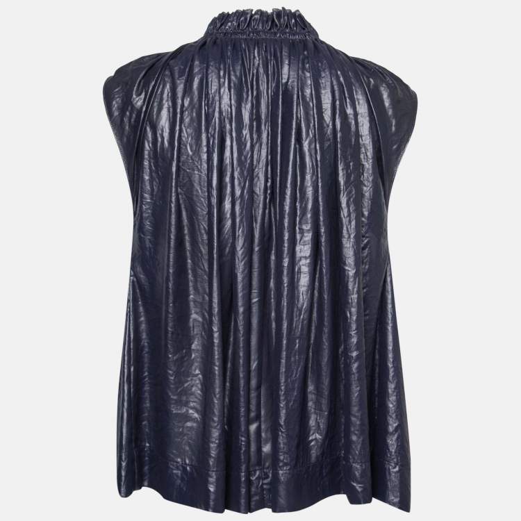 Pre Owned See by Chloe Navy Blue Synthetic Ruffled Button Front Top M