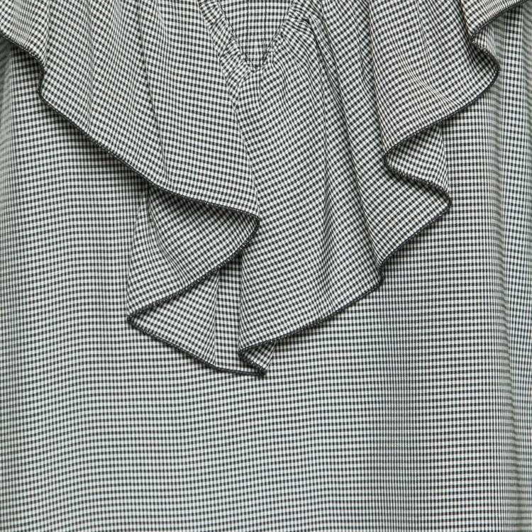 Pre Owned See by Chloe Grey Micro Checked Crepe Ruffle Trimmed Blouse L