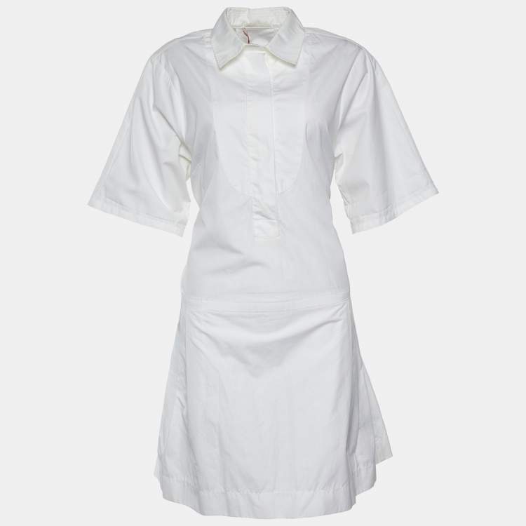 Pre Owned See by Chloe White Cotton Pleated Trim Shirt Dress L