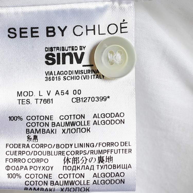 Pre Owned See by Chloe White Cotton Pleated Trim Shirt Dress L