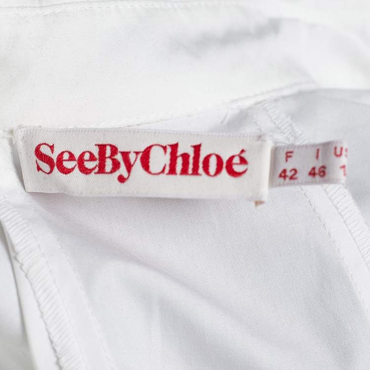 Pre Owned See by Chloe White Cotton Pleated Trim Shirt Dress L