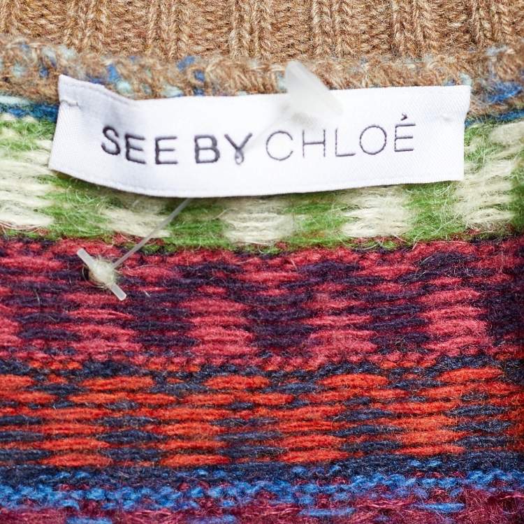 Pre Owned See By Chloe Brown Striped Wool Knit Button Front Cardigan L