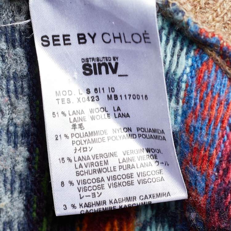 Pre Owned See By Chloe Brown Striped Wool Knit Button Front Cardigan L