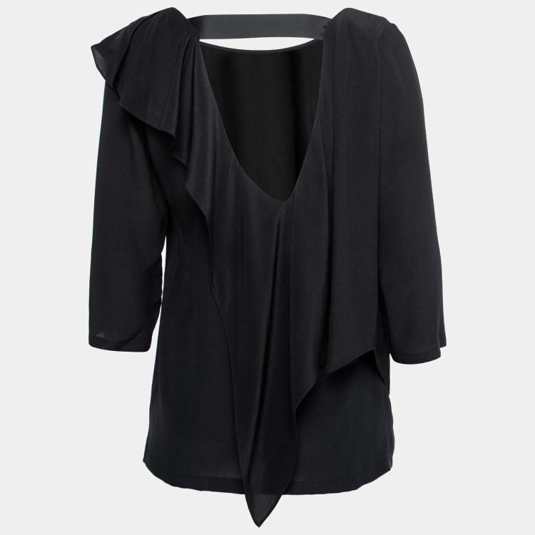 Pre Owned See by Chloe Black Silk Ruffled Top M