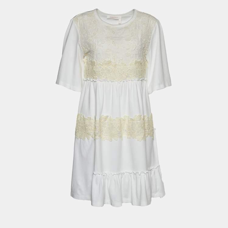 Pre Owned See by Chloe White Lace & Cotton Knit Mini Dress L