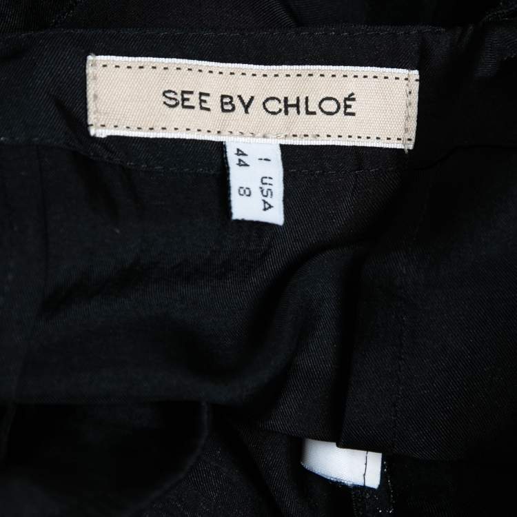 Pre Owned See by Chloe Black Crepe Ruffled Sleeves Midi Dress M